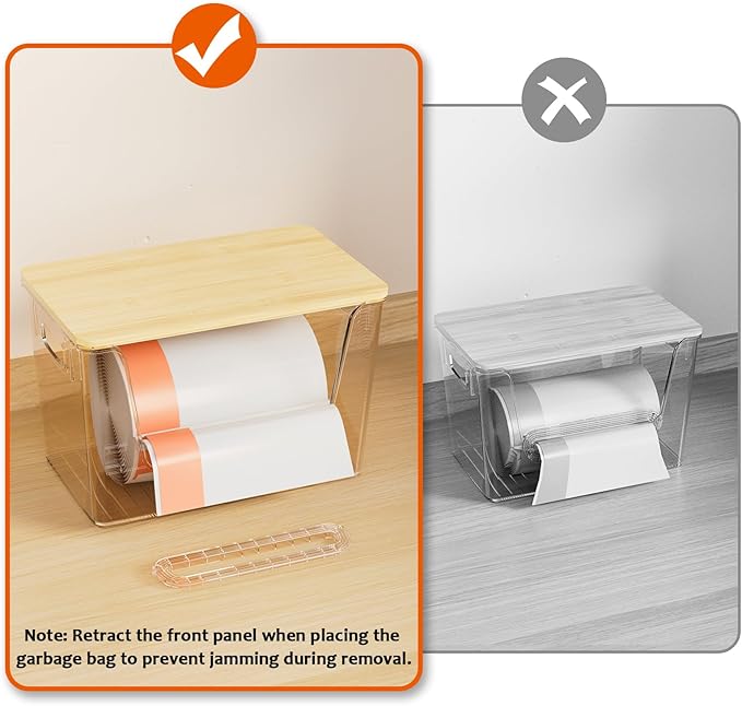 Delamu 2 Set Pantry Organizers and Storage,Trash Bag Dispenser with Bamboo Top,Stackable Trash Bag Dispenser Under Sink Organizer for 4-30 GalBags,Onion,Potato,Fruits,Amber(11-7/32"L*7" W*7-1/8"H)