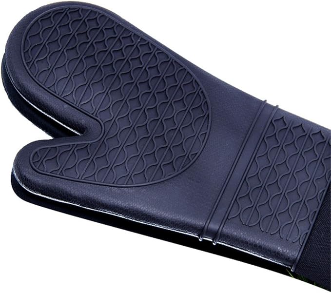 DoMii Extra Long Silicone Oven Mitts Heavy Duty Commercial Grade Oven Mitts Heat Resistant BBQ Gloves with Quilted Cotton Lining 2 Pack
