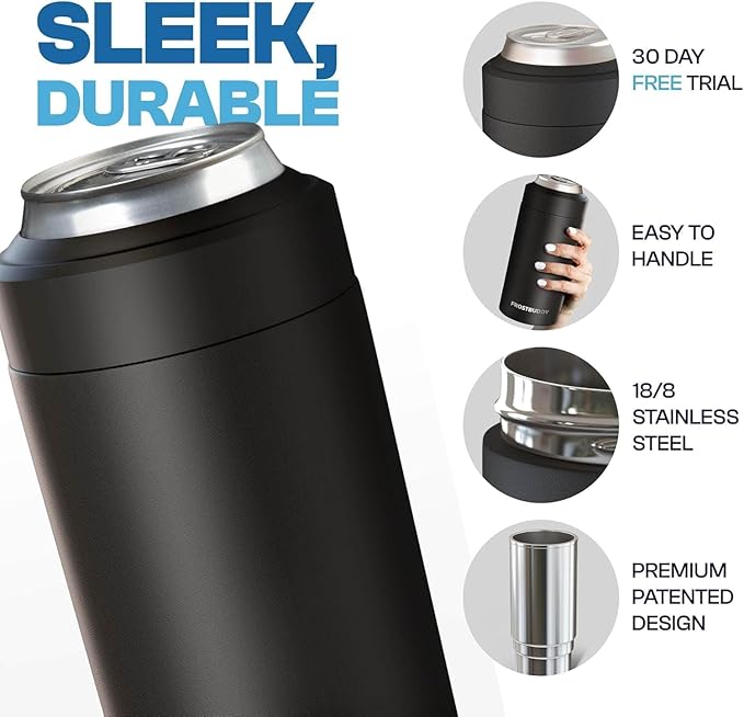 Frost Buddy Universal Can Cooler - Fits All - For Regular 12 & 16 oz or Slim-Size Bottles - Insulated Double-Walled Stainless Steel (Gunmetal Glory)