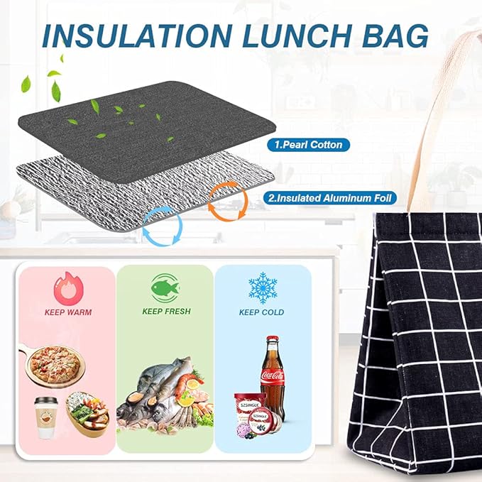 iknoe Insulated Lunch Bag for Women & Adults, 9L Foldable Wide-Open Cooler Bag with Pockets, Leakproof & Portable, for Picnic, Office, Beach(Black square)