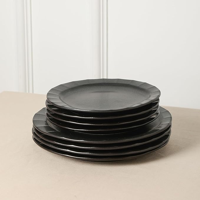 Stone Lain Oasis 24-Piece Dinnerware Set Stoneware, Dishwasher and Microwave Safe Plates and Bowls Set, Dish Set for 8, Black