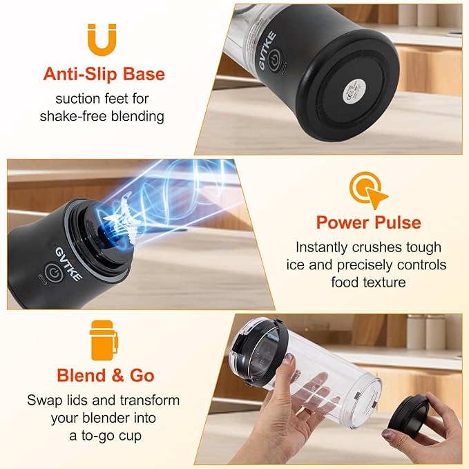 Portable Blender Dual Mode 18000RPM 20Oz Blending Cup Ice Crushing Smoothie Frozen Fruit Mini Home Gym Travel(Black)