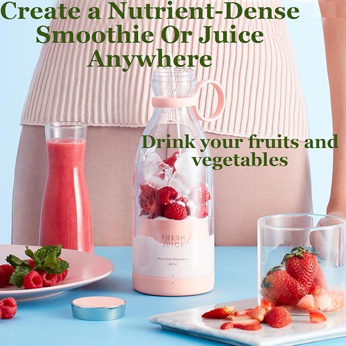 Upgraded Fresh Juice Blender Bottle Portable, Juicer Portable Blender Shake, 380ML USB/Magnetic Charging for Shakes and Smoothies, with Travel Cup and Lid (Pink,Magnetic charging)