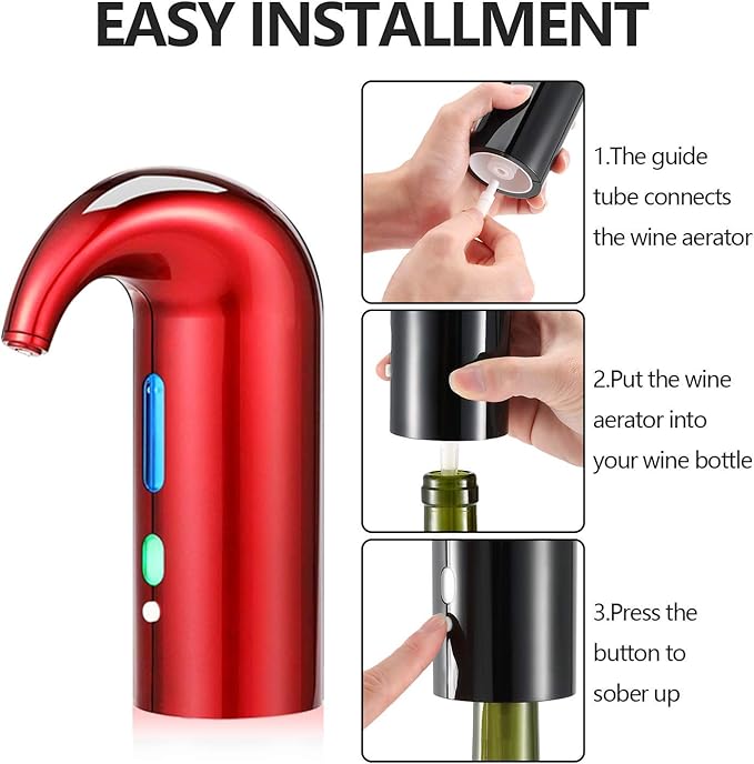Wine Aerator Electric Wine Decanter – Easy One Touch Red & White Wine Accessories, Ideal for Beginners and Enthusiasts, Spout Pourer, Wine Preserver – Best Valentines Day Gifts for Him (Lucky red)
