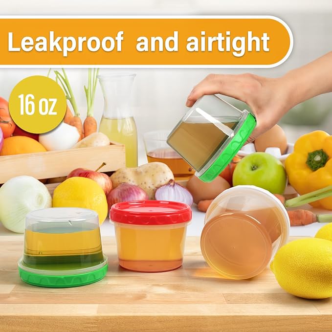 EONJOE 16 oz Plastic Freezer Containers with Lids 2 Cup Food Storage Container BPA Free Stackable Airtight Dishwasher Safe,6 Pack