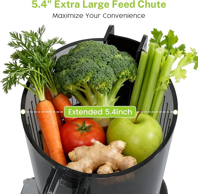 Kndko Juicer Machines with 5.4" Large Feed Chute, Cold Press Juicer for Whole Vegetables and Fruits, Stainless Steel Slow Masticating Juicer Easy to Clean, Self Feeding, High Juice Yield