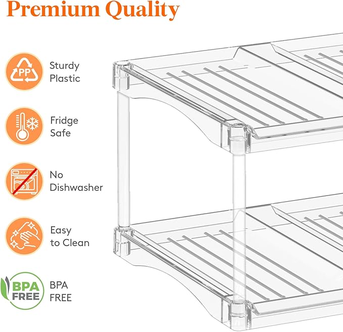 Lifewit Stackable Bottle Storage Organizer, Clear Freestanding Wine Holder for Cabinet, Large Slot Water Bottle Tumbler Cup Organizer for Pantry, Plastic Wine Rack for Fridge Cellar, 2Tier Hold 6