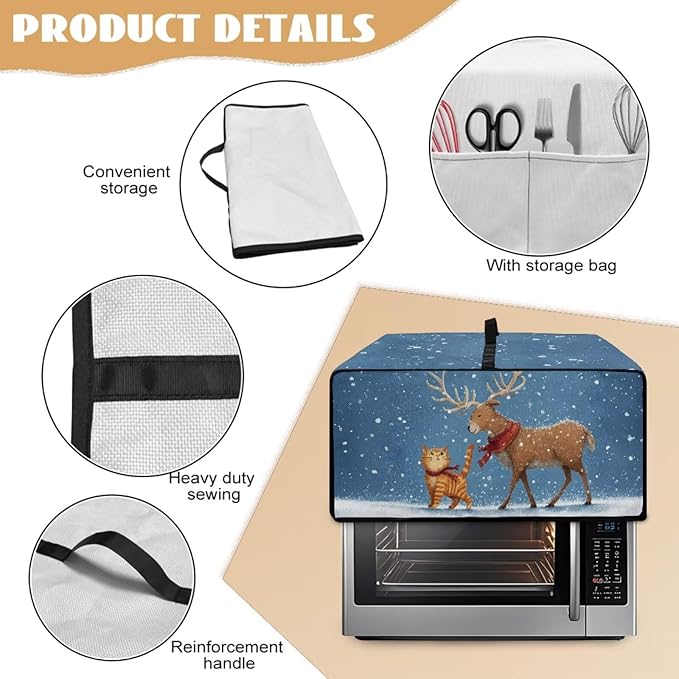 Air Fryer Toaster Oven Dust Cover Countertop Microwave Dust Cover Protector, Compatible with Convection Oven, M, 16.5 x 20.5 x 10 Inches, Reindeer Cat Christmas Decor