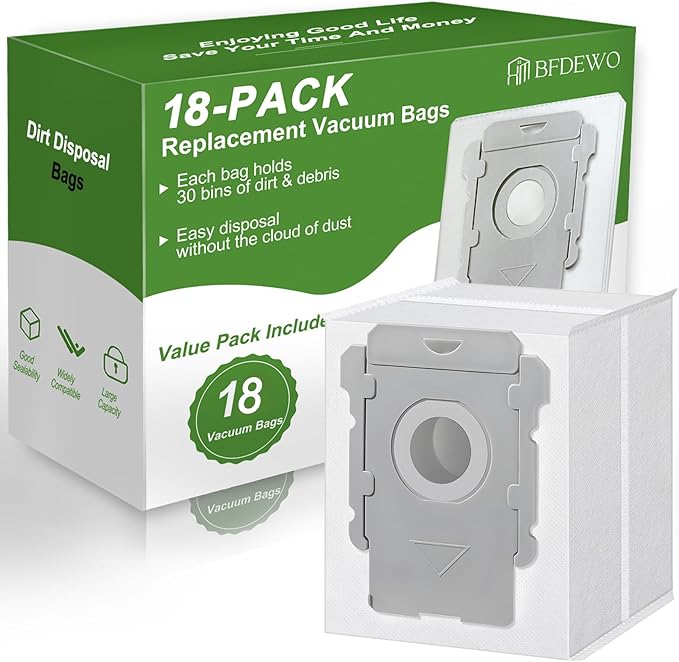 18 Pack Roomba Vacuum Bags for i7, i7+, i7Plus, i8, i8+, i3, i3+, i4, i4+, i6, i6+, s9, s9+, s9Plus, i and s Series Clean Base Automatic Dirt Disposal Bags