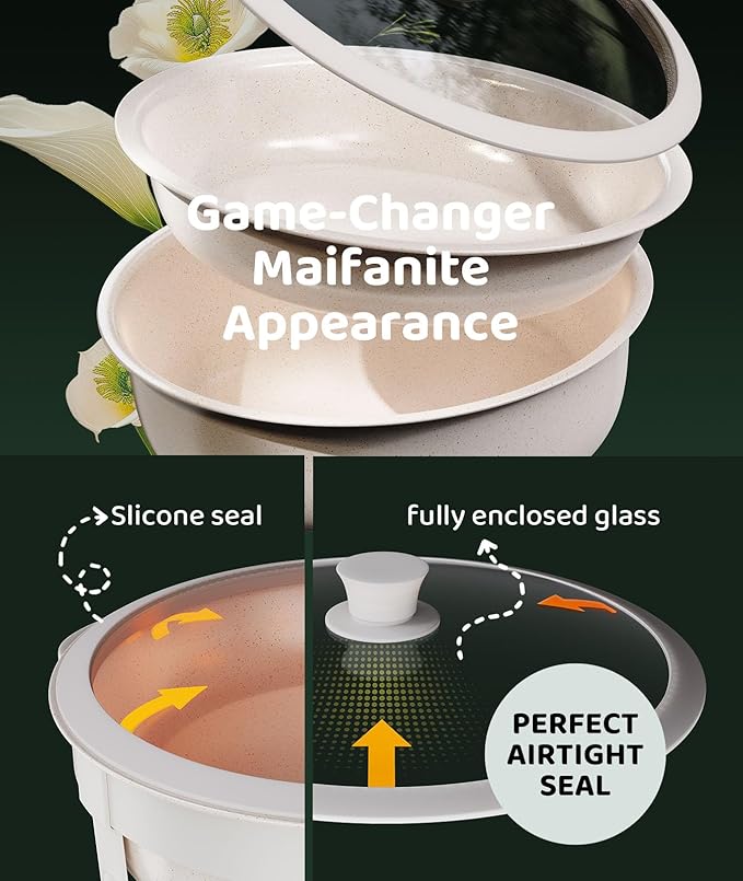 Chafing dishes for buffet 4PACK, [Game Changer Maifanite-Coated] Chafing Dish Buffet Set Offer the Elegance of nature, 5QT Food Warmers for Parties Serve for Wedding, Birthday, Church Events, ETC
