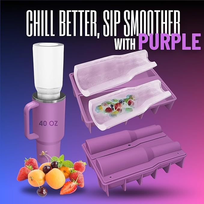 Ice Mold for 40oz Tumbler Cup – Hollow Cylinder Silicone Ice Cube Tray, Easy Fill & Release Ice Mold for Freezer, BPA-Free, Compatible with Stanley 40oz, Whiskey & Cocktail (Purple)