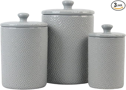 10 Strawberry Street Embossed Diamond Ceramic Kitchen Canister Set, Set of 3, Gray