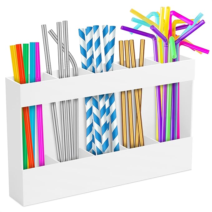 9.5" Cabinet Door Peel and Stick Straw Holder – White Plastic Straw Holder for Cabinet Door, With Strong Adhesive Tape, Space-Saving Easy Mounted Storage for Straws, Utensils, Chopsticks and More