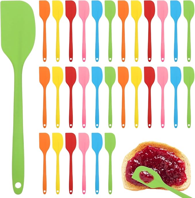 36 Pcs Silicone Jar Spatulas, Nonstick Heat-Enduring Mini Mixing Spatula for Cake Butter Cream Jam, 8.3 in Long Handle Silicone Scraper, Multicolor Kitchen Baking Tool