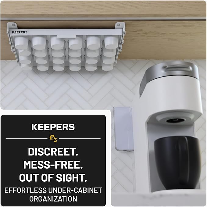 COFFEEKEEPERS KEEPERS Under Cabinet K Cup Holder with Swing-Down Access – Space-Saving Coffee Pod Holder and K Cup Organizer for 24 Pods – Steel Coffee Pod Organizer with Easy DIY Installation