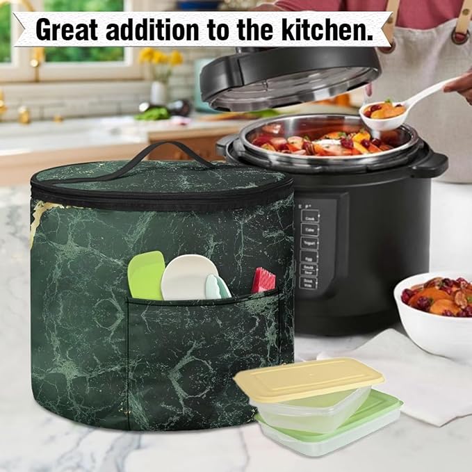 Green Marble Electric Pressure Cooker Insulation Bag Round Zippered Electric Pressure Cooker Storage Bag Home Decorations