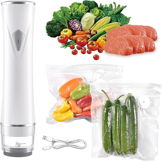 Vacuum Sealer for Food, with 15 Reusable Vacuum Bags, Handheld Vacuum Sealer with Auto-Stop、Detachable Filter and Visible Water Tank, Seal Meal Saver