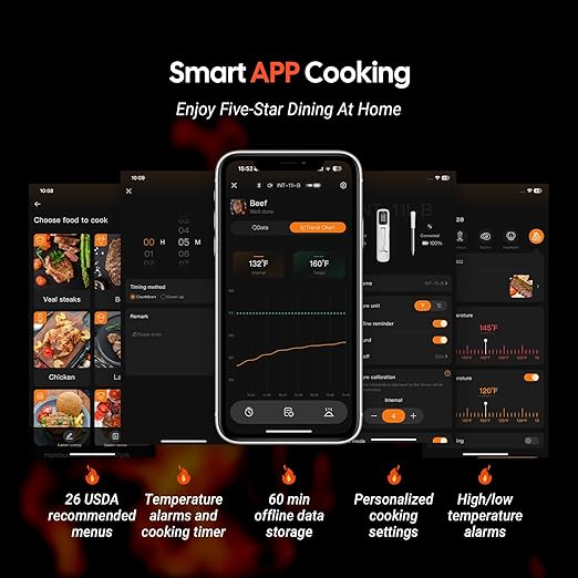 INKBIRD Mini Wireless Meat Thermometer, Bluetooth 5.4,1000ft/305m Ultra Long Connection, 60 Min Offline Data Storage, IP67 Waterproof, White LED Display, Ideal for BBQ, Grill, and Smoker
