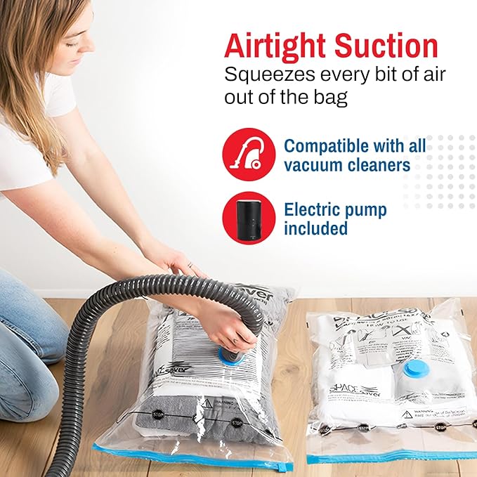 5 Pack Jumbo Vacuum Storage Bags for Comforters, Blankets & Clothes – Jumbo Vacuum Sealed Compression Bags with Hand Pump – Space Saver Storage Bags for Bedding, Moving, Travel & Organization
