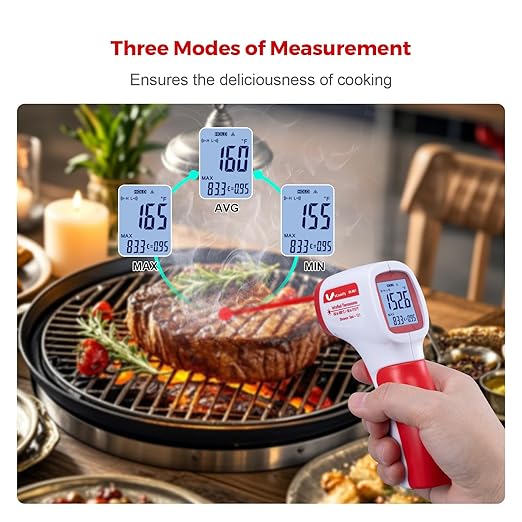 Infrared Thermometer for Meat,Laser Temperature Gun,-58~1112°F,DS 12:1 Digital IR Temp Gun with Adjustable Emissivity&High/Low Alarm,LCD Display Thermal Gun for Food Oven Cooking HVAC