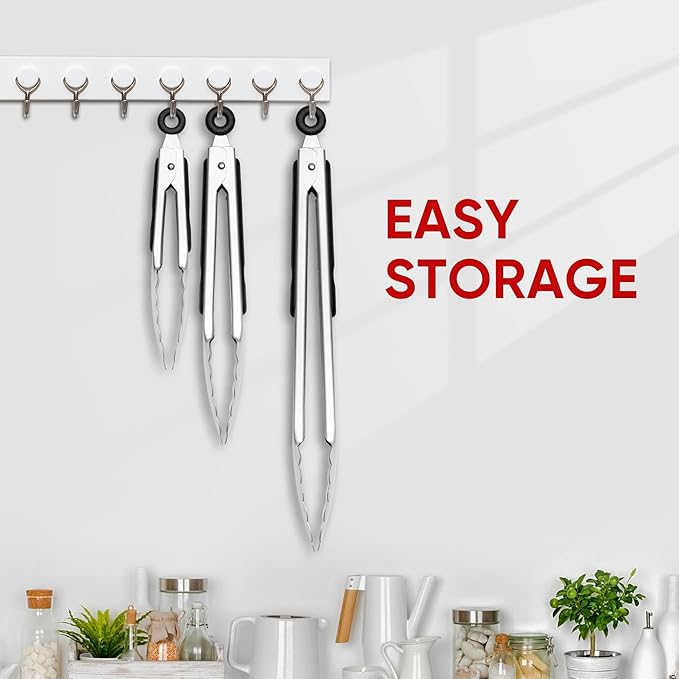 Stainless Steel Tongs Set, Food Grade Stainless Steel Kitchen Tongs, Heat Resistant 600 Degrees, for Cooking, BBQ Barbecue, Grilling, Buffet, Serving (7"+9"+12")