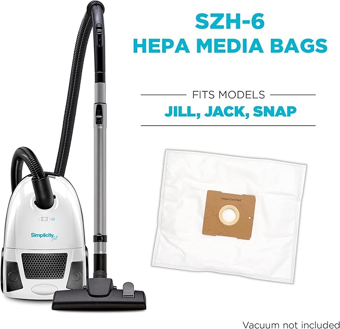 Simplicity Vacuums 6-pack Vacuum Bags Type Z and Filter Set for Jill Canister Vacuum Cleaner, SZH-6 Bags and SF-I4.3 Filter Set with Certified HEPA FiltratioN