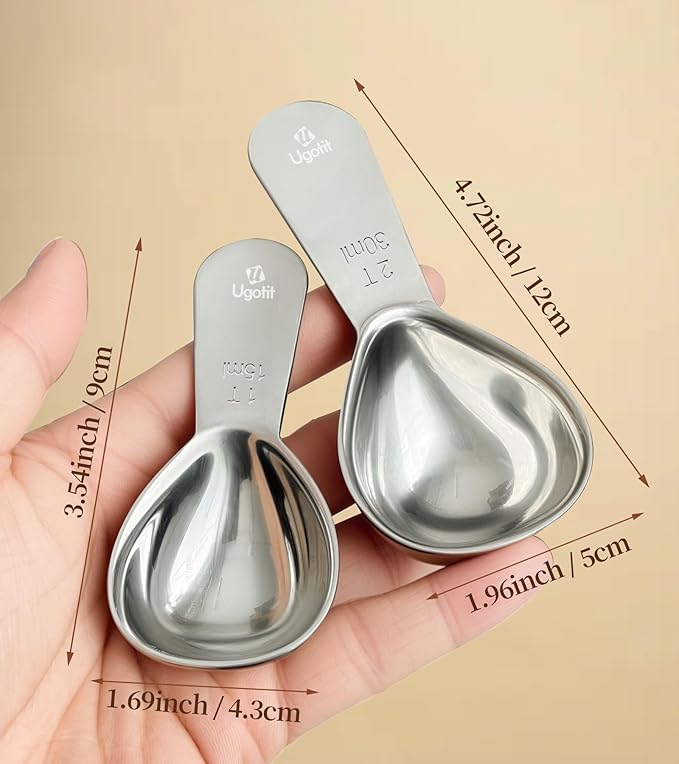 Ugotit Coffee Scoop for Ground Coffee, 1 Tablespoon Short Handle 304 Stainless Steel, Precise Measuring Spoon, Fits Canisters & Protein Powder Containers