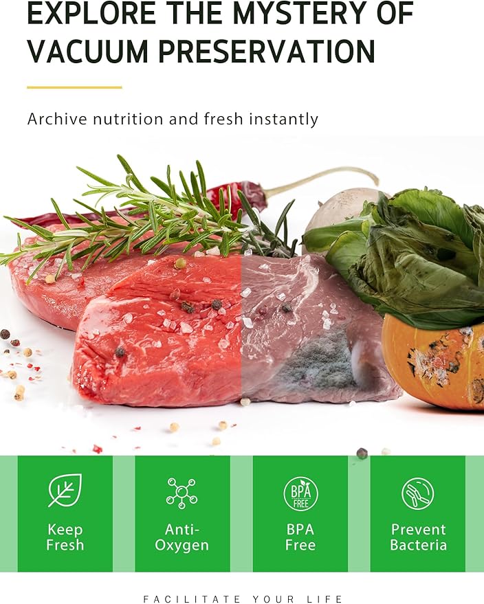 Syntus Vacuum Sealer Bags, 8 Pack 4 Rolls 11" x 20' and 4 Rolls 8" x 20' Commercial Grade BPA Free Bag Rolls, Food Vac Bags for Storage, Meal Prep or Sous Vide