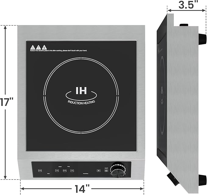 Sunvivi 1800W Induction Cooktop, Commercial-Grade Electric Countertop Burner with Timer, Induction Hot Plate with LED Screen, 10 Power(300W-1800W), 10 Temp Setting(140°F-536°F), Black