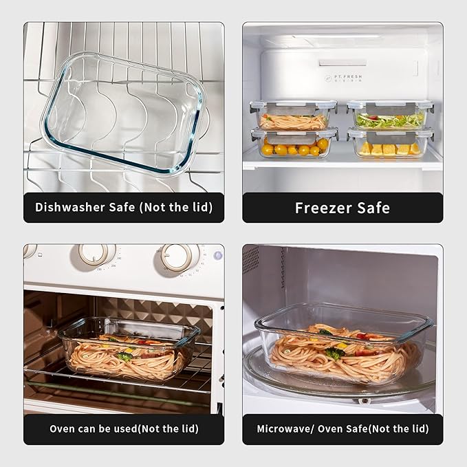10 Pack 22 oz Glass Meal Prep Containers, Glass Food Storage Containers with Lids, Reusable Airtight Leakproof Lunch Bento Boxes Freezer, Microwave Oven and Dishwasher, Gray