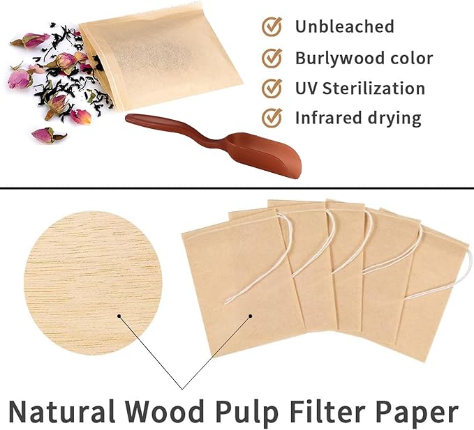 Tea Filter Bags, Tea Bags for Loose Leaf Tea Safe & Natural Material, Disposable Tea Infuser for Loose Leaf Tea, Coffee, Spice, Herbs (300, wood, 5x7cm)