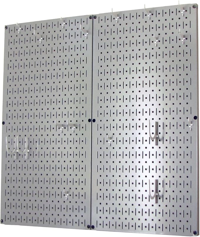 Wall Control Kitchen Pegboard Organizer Pots and Pans Storage Rack Organization Kit with Grey Pegboard and White Accessories