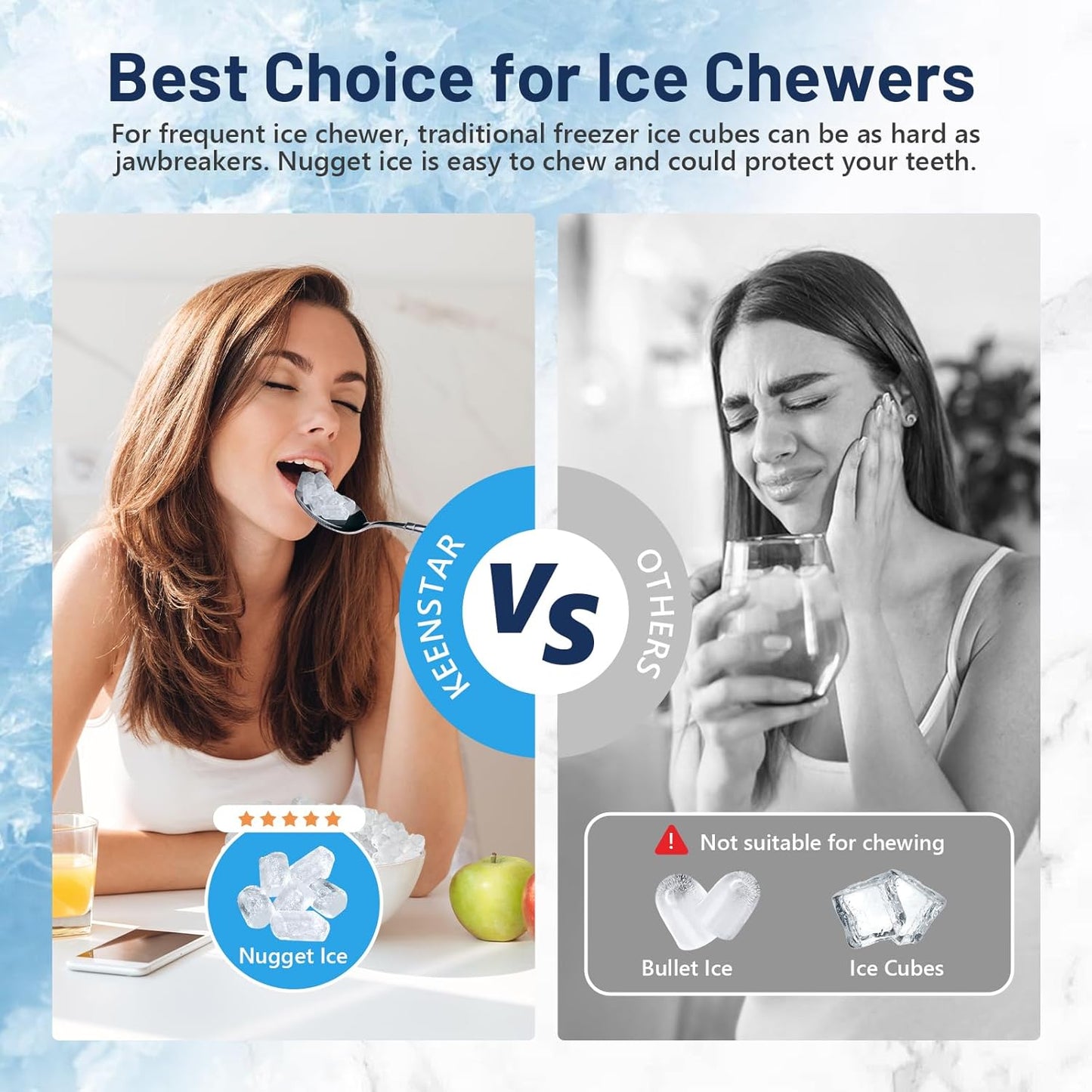 Nugget Ice Maker Countertop, 40lbs/24H, Pebble Ice Maker with Soft Chewable Ice, Self Cleaning Sonic Ice Machine, Stainless Steel w/Touch Screen for Home Office Bar Party- Silver