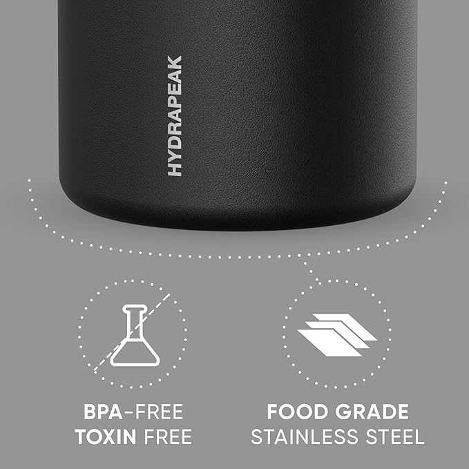 Hydrapeak 32oz Stainless Steel Vacuum Insulated Food Jar for Hot Food and Cold Food, Wide Mouth Leak-Proof Soup Jar for Adults, 10 Hours Hot and 16 Hours Cold (Black)