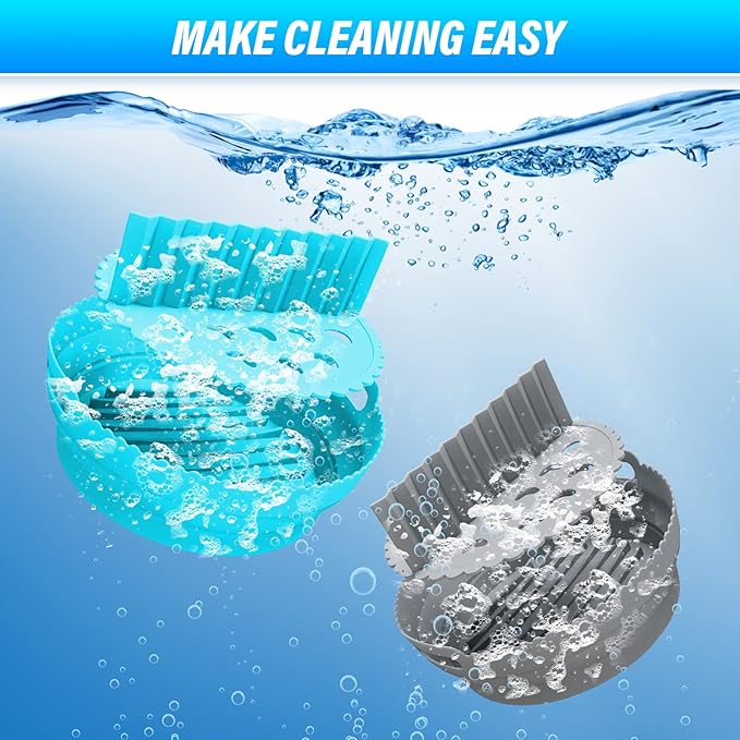 2Pcs Air Fryer Silicone Liners with Divider Trays, silicone Non-Stick Air Fryer Basket Bowl, Collapsible Pot Oven Liner Backing Tray, Air Fryer Inserts Used for Kitchen Oven (Gray & Blue)