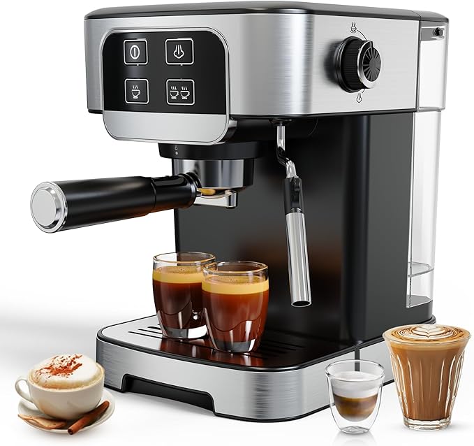 Espresso Machine 20 Bar with Steam Milk Frother, Stainless Steel Coffee Machine with Removable Water Tank for Cappuccino,Latte, Compact Stainless Steel Coffee maker for home,Great Gift