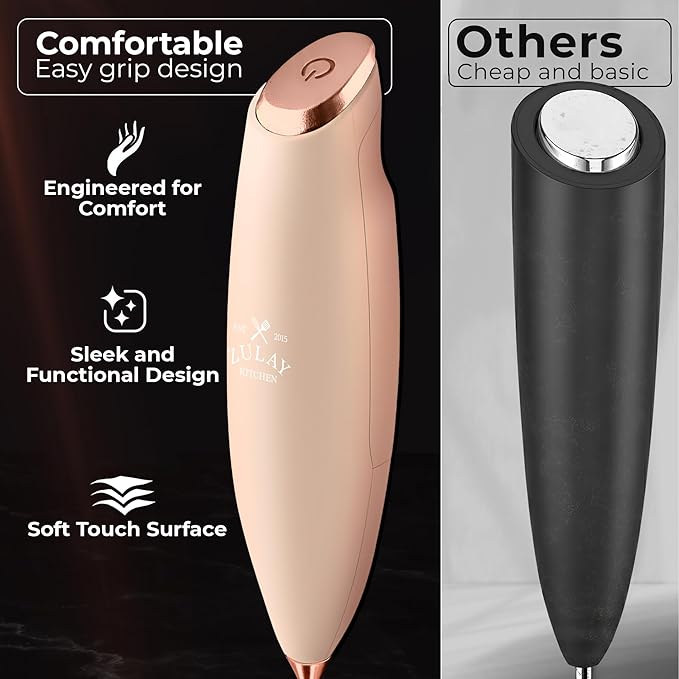 Zulay Kitchen Patented Tornado Triple Whisk Milk Frother with 4 Duracell Batteries – Handheld Foam Maker for Coffee, Lattes, Matcha & Hot Chocolate – Rich, Creamy Froth in Seconds - Rose Peach