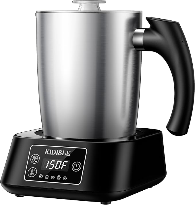 KIDISLE 5-in-1 Milk Frother and Steamer, 17oz Detachable Frother with Adjustable Temperature, Hot Chocolate Maker, Stainless Steel Milk Steamer, Hot & Cold Foam Maker, Dishwasher Safe