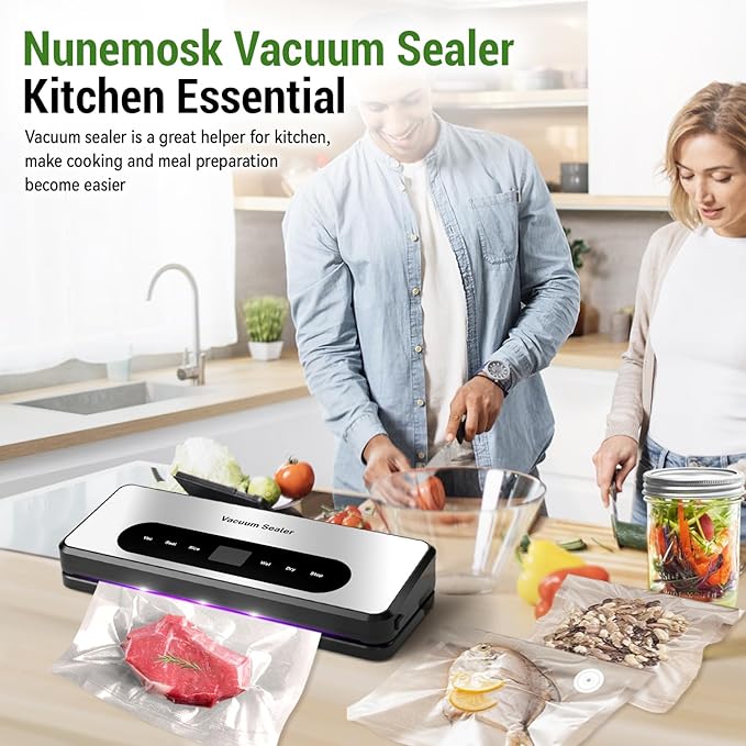 Vacuum Sealer for Food, Food Saver Vacuum Sealer Machine, Powerful Suction, Build-in Cutter, UV Compact Food Sealer, Dry&Wet Modes, Vacuum Sealer Kit with Bag Roll&Mason Jars&Reusable Vacuum Seal Bags
