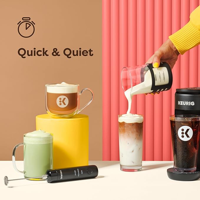Keurig SimpleCafe Frother, Rechargeable Handheld Milk Frother for Lattes, Cappuccinos & Iced Coffee, USB Cord Included, Microwave-Safe Frothing Cup, Hot & Cold Foam Maker