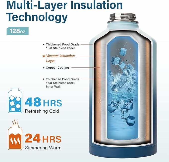 DYSANKY 1 Gallon Water Bottle Insulated | Thickened Stainless Steel Vacuum Metal Water Jug | Portable Sports Large for Gym and Hiking with Straw, Carrier Bag, Handle Strap | BPA-Free 128 oz