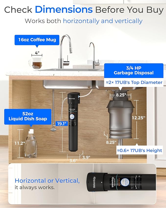 Waterdrop 17UB Under Sink Water Filter, 3 Years, Under Sink Water Filtration System, NSF/ANSI 42 Certified, Reduces PFAS, PFOA/PFOS, Lead, Under Sink Water Filter with Faucet