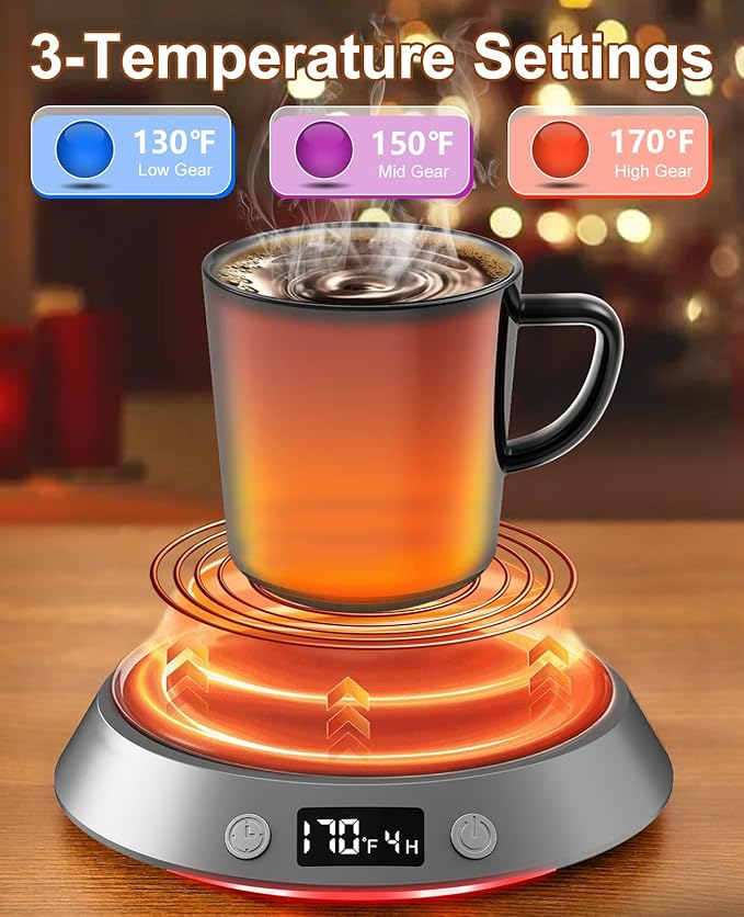 Kepwam Coffee Mug Warmer - 50W Electric Coffee Warmer for Desk 3 Temp Settings & 2-9 Timer Smart Cup Warmer for Desk Candle Warmer Plate with LED Lights Beverage Tea Milk Warmer for Home & Office