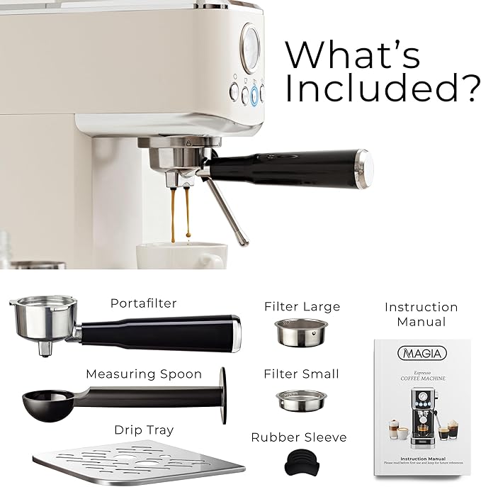 Zulay Kitchen Magia Compact Espresso Machine – 20 Bar Coffee Maker with Milk Frother Steam Wand, Latte & Cappuccino Maker, 1350W Fast Heating, 40oz Removable Water Tank, Stainless Steel – Cream
