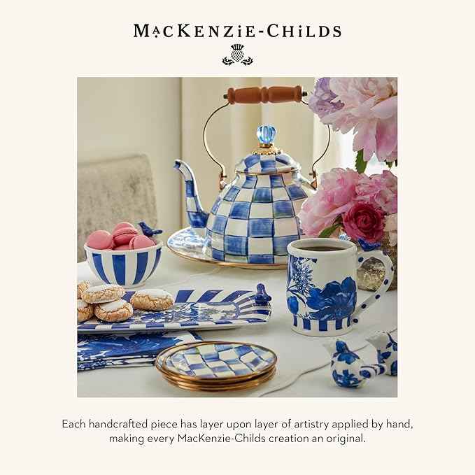 MACKENZIE-CHILDS Enamel Creamer and Sugar-Bowl Set, Cream Dispenser and Sugar Holder, Unique Kitchen Decor, Blue-and-White Royal Check