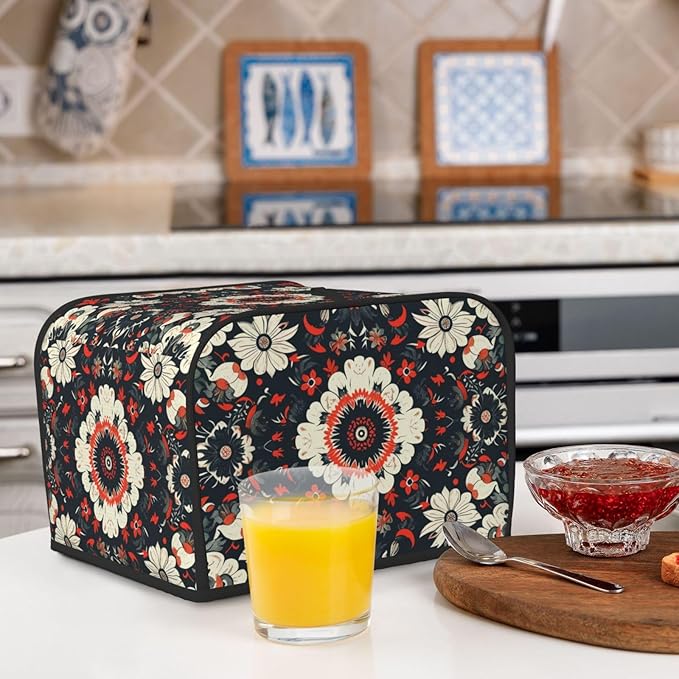 Antique Floral Tile Covers for 4 Slice Toasters,Cute Country Bread Machine Cover with Handle,Washable Stain Resistant Kitchen Small Appliance Cover Dining Decor