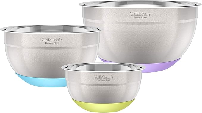 3-Piece Stainless Steel Mixing Bowls with Nonslip Base, 1.5qt, 3qt & 5qt
