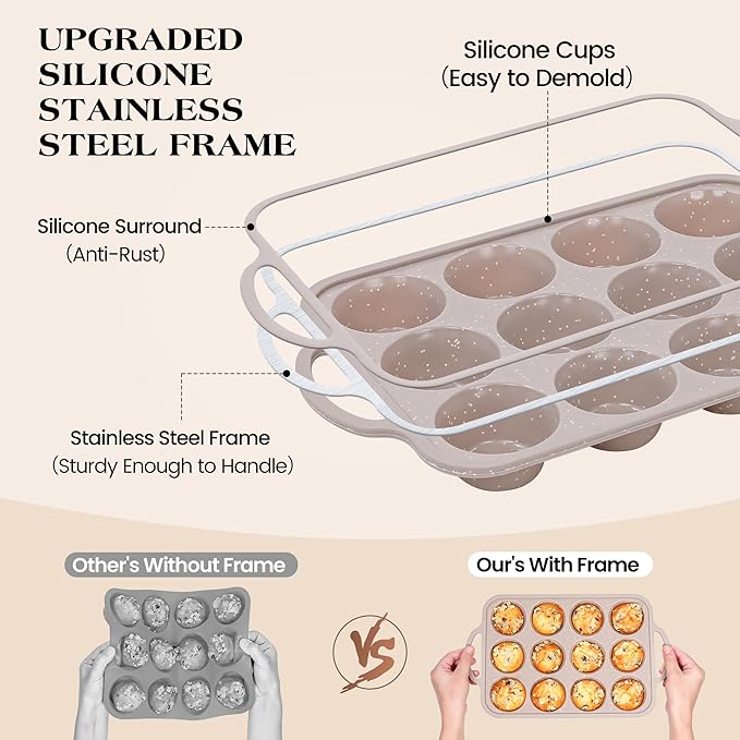 6 Pcs Baking Pans Set, Silicone Bakeware Sets with Metal Reinforced Frame, Nonstick Stackable Carbon Steel Non Toxic Baking Sets for Cooking (Brown)