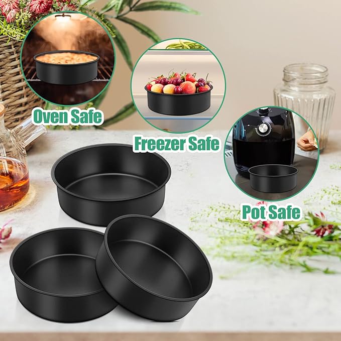 TeamFar 6 Inch Round Cake Pans, Round Baking Layer Cake Pan Set of 3, with Non-Stick Coating Stainless Steel Core for Birthday, Party, Wedding, Healthy & Heatproof, Release Easily & Easy Clean