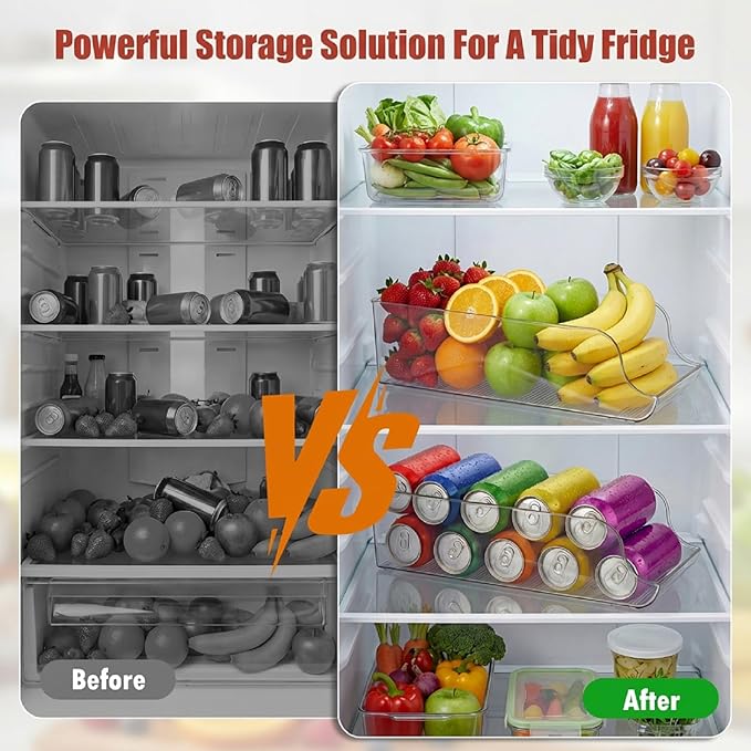 2 Pack Soda Can Organizer, Drink Organizer for Fridge, Clear Kitchen Pop Can Storage Organizer Soda Dispenser for Refrigerator Pantry